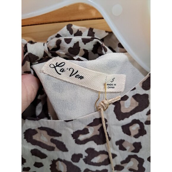 La Ven Babydoll Leopard Print Dress With Ruffle Sleeves & Tie Back Size S NEW - Picture 5 of 12